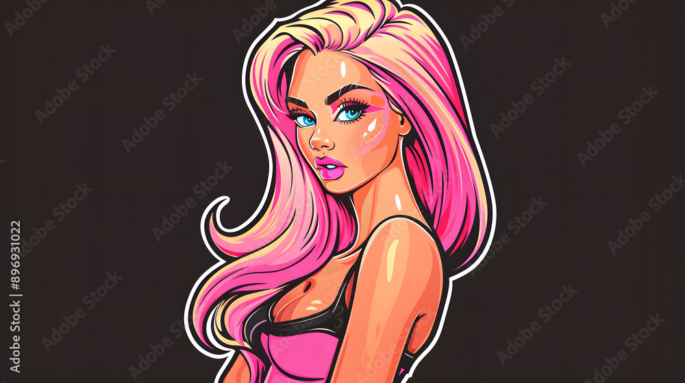 Beautiful and cute animated cartoon dolls stickers with black background. Beautiful and cute animated cartoon dolls stickers with black background.