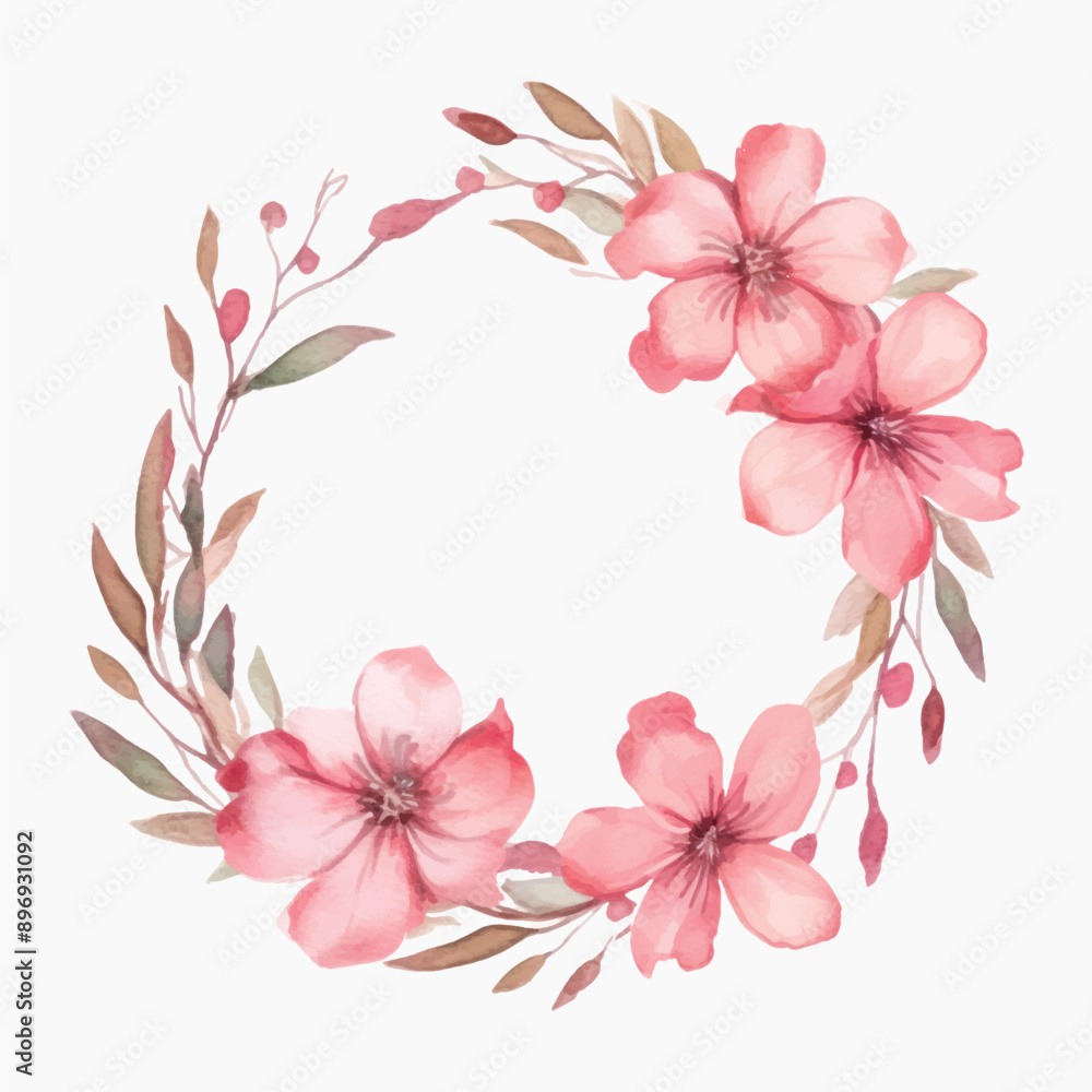 Fototapeta premium Delicate floral wreath watercolor art