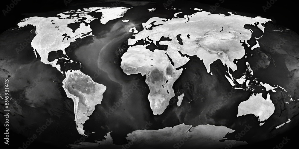 Black and white photo of Earth showing continents and oceans, Earth, black and white, monochrome, planet, global, geography Black and white photo of Earth showing continents and oceans, Earth, black and white, monochrome, planet, global, geography