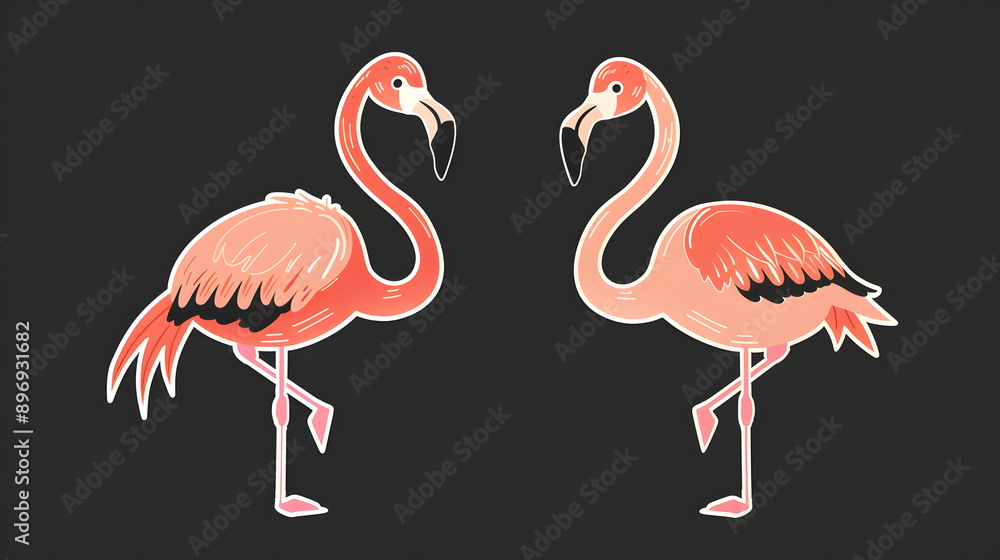 Obraz premium Cute Flamingos cartoon animation abstract logo artwork.