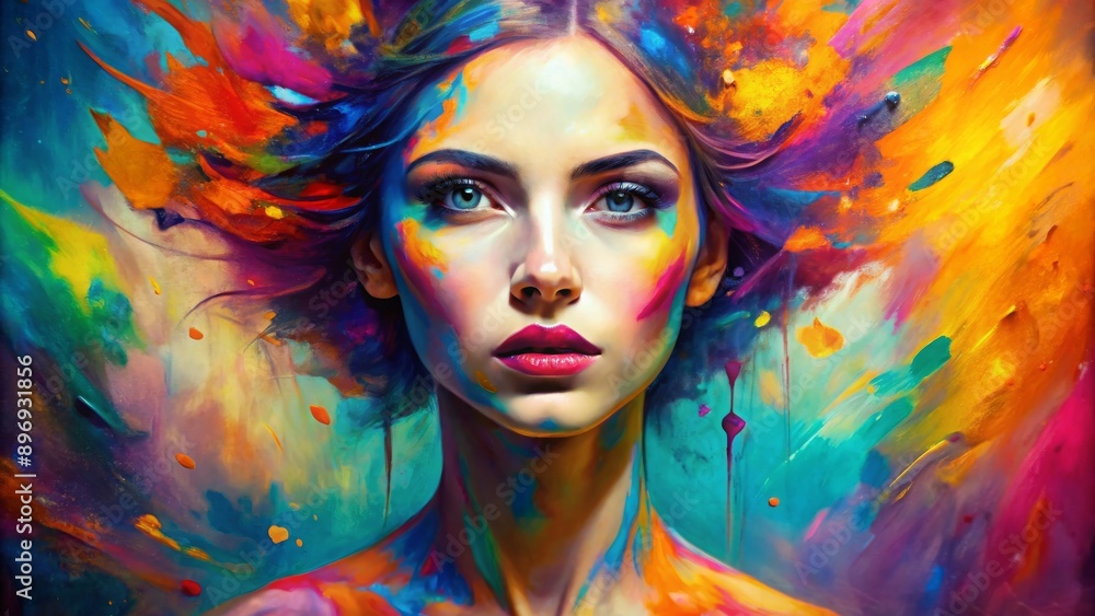 Abstract and vibrant woman in acrylic synthography, perfect for digital art backgrounds and journal graphics, woman Abstract and vibrant woman in acrylic synthography, perfect for digital art backgrounds and journal graphics, woman