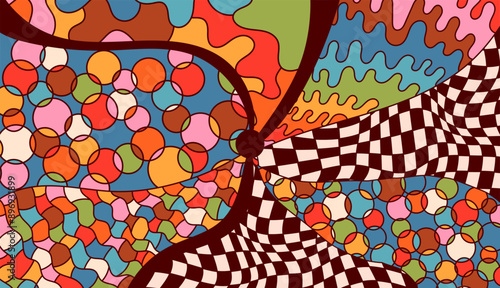 Psychedelic coloring page groovy warm color.