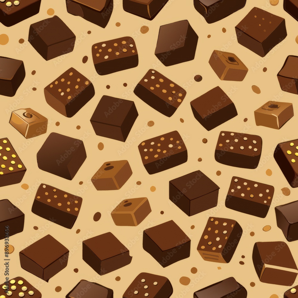 Fototapeta premium Seamless pattern of fudge squares and brownies, Generative AI