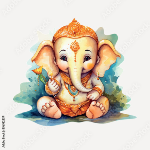 Cute baby Ganesha holding flower