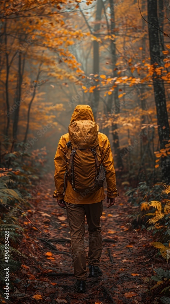Hiker in Autumn Forest Hiker in Autumn Forest