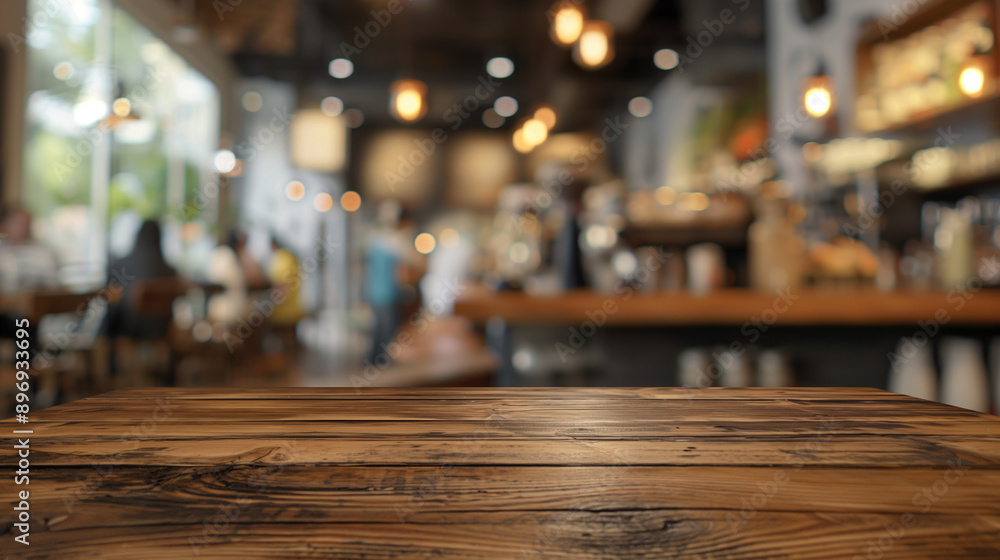 Wooden Tabletop In A Blurred Cafe Interior During The Day Wooden Tabletop In A Blurred Cafe Interior During The Day