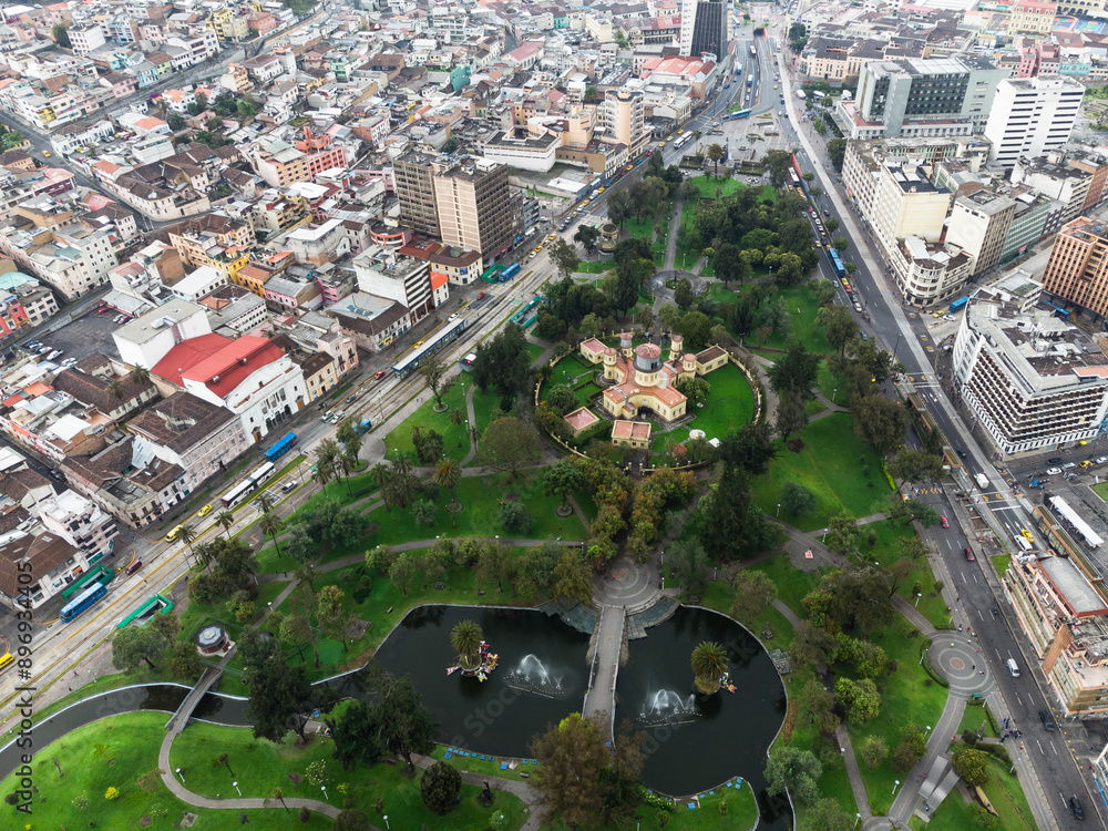 Quito, Ecuador: Aerial of the La Alameda park and its astronomical observatory in the Mariscal business district in Quito, Ecuador capital city in the Andes in South America