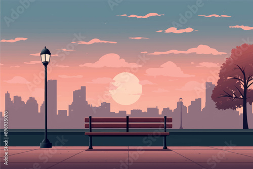 Serene sunset cityscape illustration