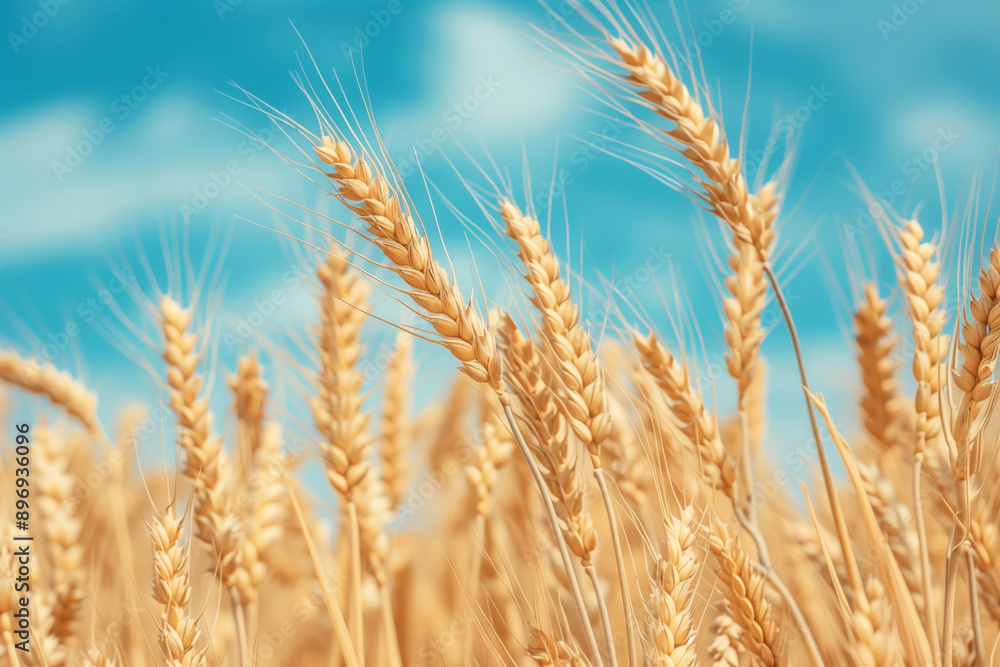 Close up of a golden wheat field with a blue sky background, copy space for text, summer season concept. Close up of a golden wheat field with a blue sky background, copy space for text, summer season concept.