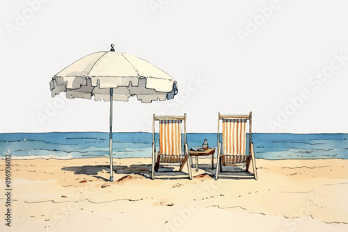 Relaxing beach chairs umbrella ocean