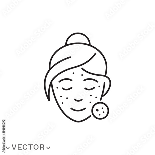 acne on skin icon, problem skin, dermatology thin line symbol isolated on white background, editable stroke eps 10 vector illustration