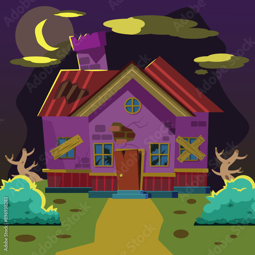 vector illustrtion of  purple abandon House