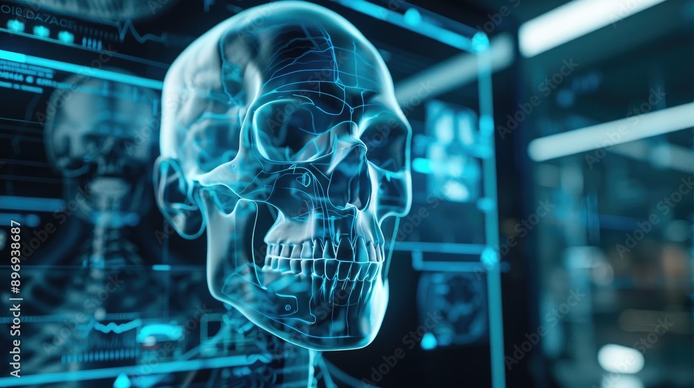 Face beauty surgery using AI technology, examining x-ray screen for medical treatment, AI generated for ads Face beauty surgery using AI technology, examining x-ray screen for medical treatment, AI generated for ads