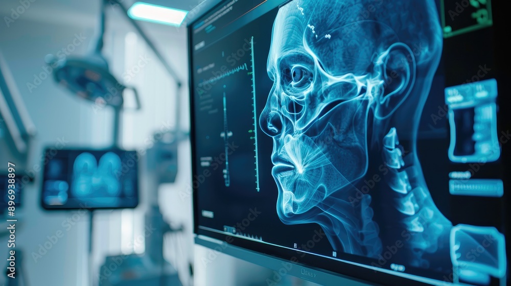 custom made wallpaper toronto digitalFace beauty surgery using AI technology, examining x-ray screen for medical treatment, AI generated for ads