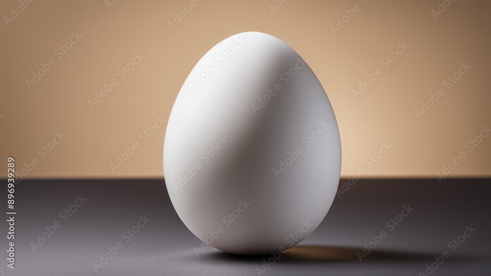 A white oval egg on a neutral gradient background standing alone in a subtle still life composition. A white oval egg on a neutral gradient background standing alone in a subtle still life composition.