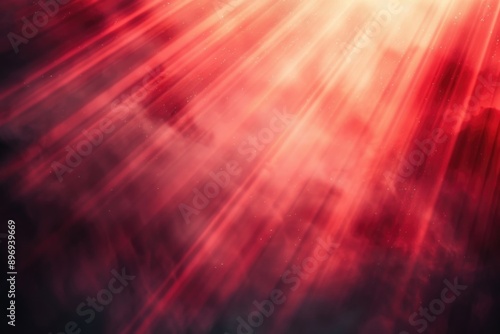 Abstract background with diffused tracks of bright red and white rays against dark blurred surface
