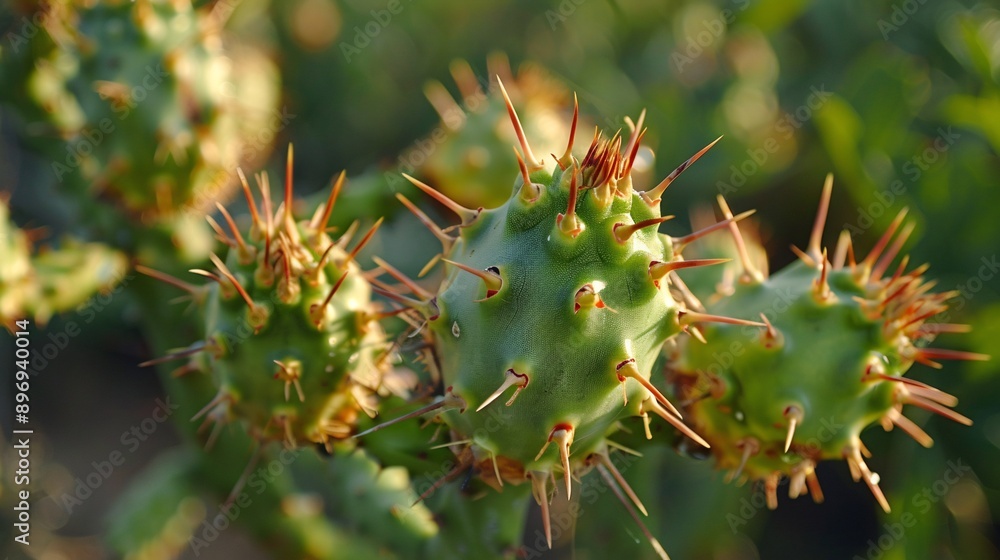 A close-up image of a spiky thorn from a flowering succulent plant. A close-up image of a spiky thorn from a flowering succulent plant.