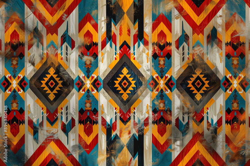 Fototapeta premium A culturally rich wallpaper inspired by Native American beadwork, featuring vibrant patterns and colors that echo traditional designs and symbols