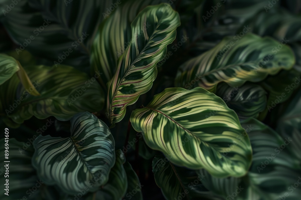 Obraz premium A detailed shot of a Calathea plant with its intricate leaf patterns