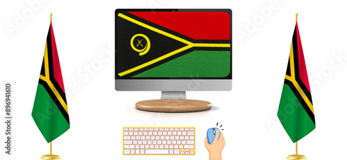 Vanuatu Flag in the Digital Era: Modern Connectivity Illustrated with Vanuatu Flag, Keyboard, and Mouse in EPS Vector Format – A Symbolic Representation of Technological Advancement