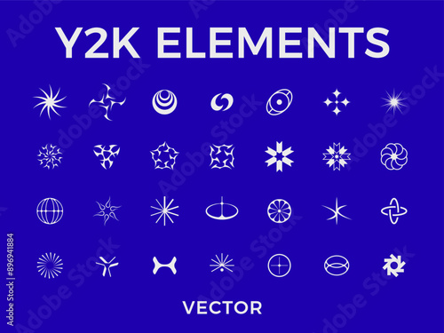 Obraz na płótnie Retro futuristic elements. Y2k style abstract graphic geometric symbols and objects. Set of 2000s style elements for posters, banners, covers, graphic design, streetwear, social media. Y2K aesthetics. w salonie