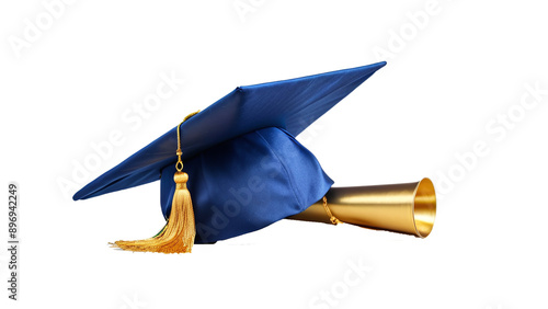 blue graduation hat gold tassel isolated on white background