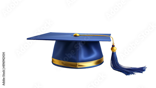 blue graduation hat gold tassel isolated on white background photo