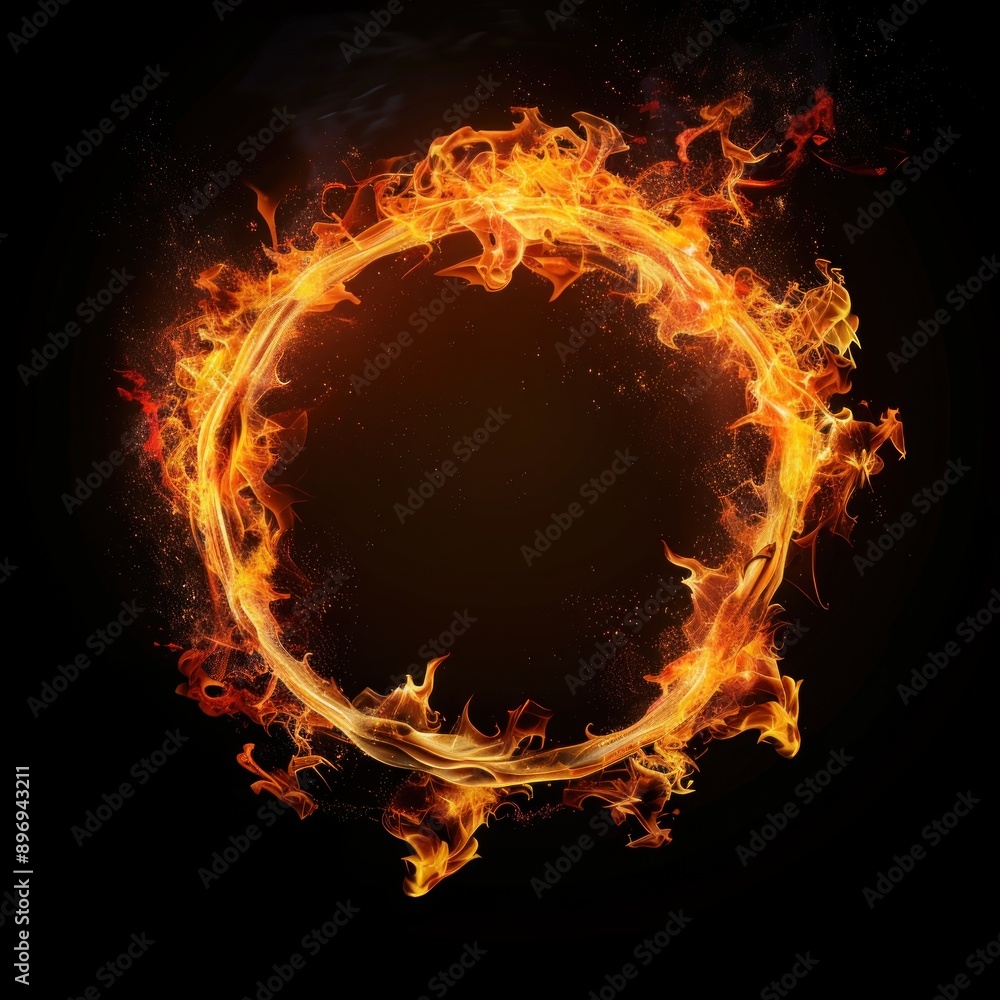 Fototapeta premium Fiery Ring of Light on Dark Background - Abstract Concept of Energy and Power