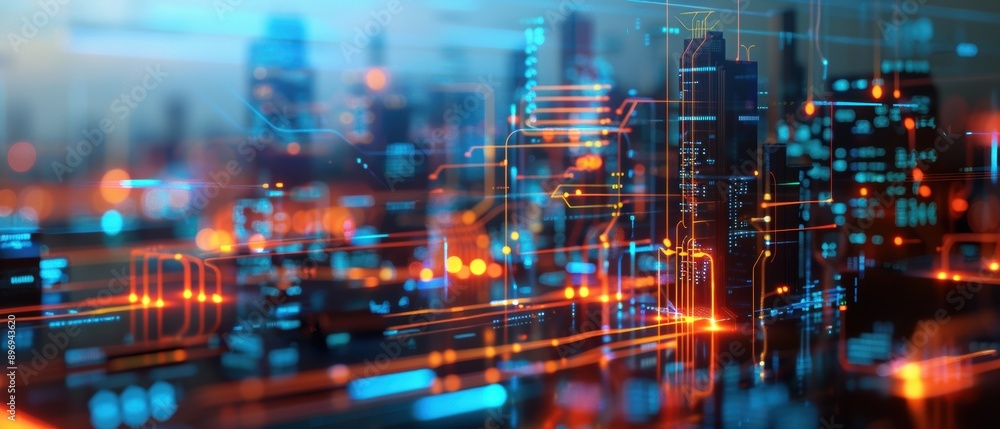 Fototapeta premium Illuminating the Future: Close-up of Advanced Digital Electricity Infrastructure in a Smart City