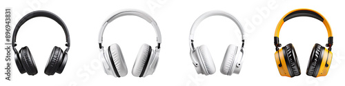 Collection set of headphones isolated on transparent background