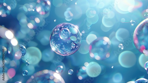 Tranquil Underwater Scene with Realistic Air Bubbles and Blurry Bluish Background