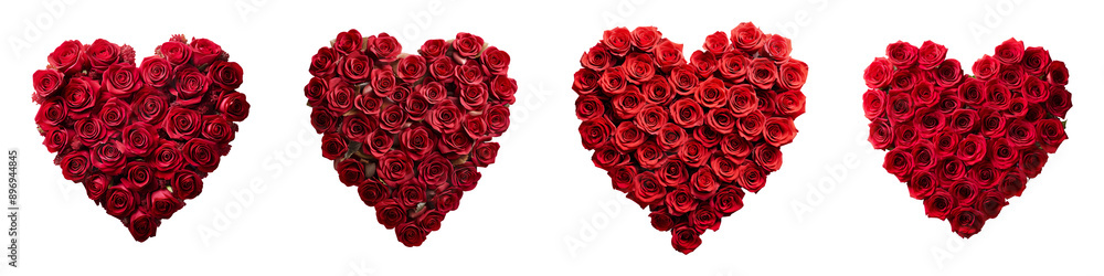Collection set of hearts made of beautiful red roses isolated on transparent background Collection set of hearts made of beautiful red roses isolated on transparent background
