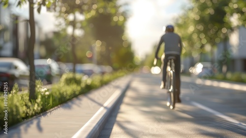 Wallpaper Mural A simple 3D rendering of a cyclist riding on a dedicated bike path, promoting sustainable urban transportation options Torontodigital.ca