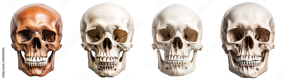Fototapeta premium Collection set of human skulls isolated on transparent background