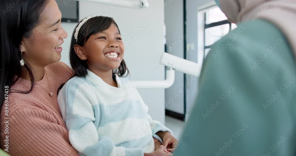 Child, dentist and high five in checkup in office, trust and good job for oral hygiene or healthy teeth. Girl, parent and support in consultation by orthodontist and congratulations for clean mouth Child, dentist and high five in checkup in office, trust and good job for oral hygiene or healthy teeth. Girl, parent and support in consultation by orthodontist and congratulations for clean mouth