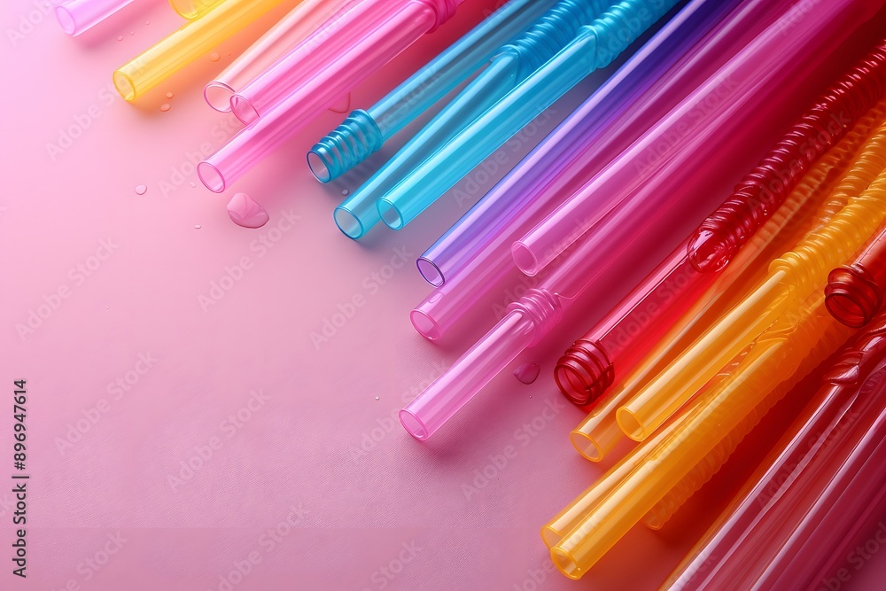 Colorful Plastic Straws Arranged on Pink Background - Bright, Vibrant, and Playful Design for Posters, Marketing Materials, and Environmental Discussions Colorful Plastic Straws Arranged on Pink Background - Bright, Vibrant, and Playful Design for Posters, Marketing Materials, and Environmental Discussions