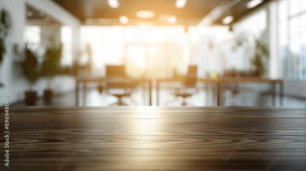 custom made wallpaper toronto digitalclose up of empty wooden table with blurred modern business office room background