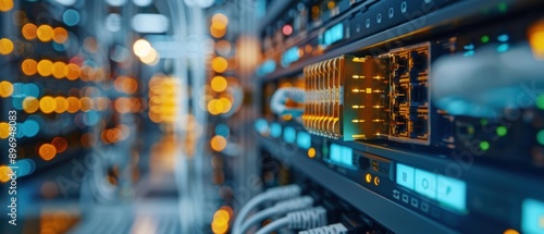 Skilled Technician Installing Gold Components in Neat Server Room with Well-Organized Cables