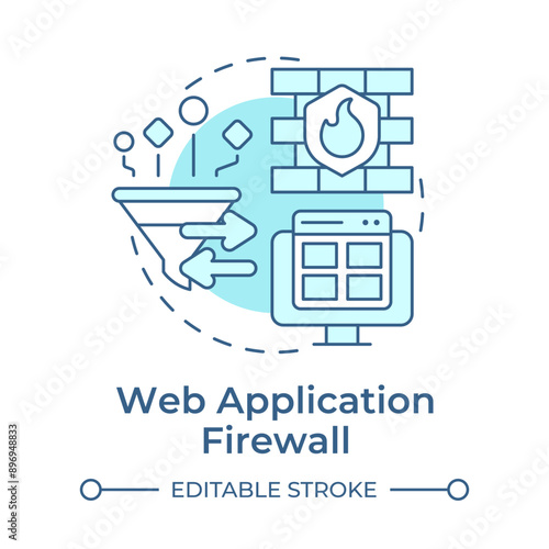 Web application firewall soft blue concept icon. Network traffic, cybersecurity. Round shape line illustration. Abstract idea. Graphic design. Easy to use in infographic, presentation