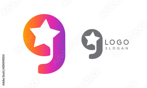 Letter G with star, vibrant gradient colored logo for media, entertainment, technology, startup, social networking, communication, digital marketing industries. Vector illustration