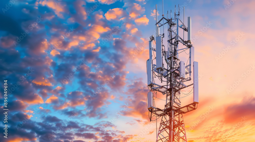 Cell phone tower with antennas for TV, internet, and phone signals Cell phone tower with antennas for TV, internet, and phone signals