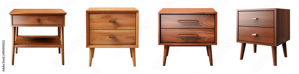 Collection set of modern wooden nightstands isolated on transparent background Collection set of modern wooden nightstands isolated on transparent background