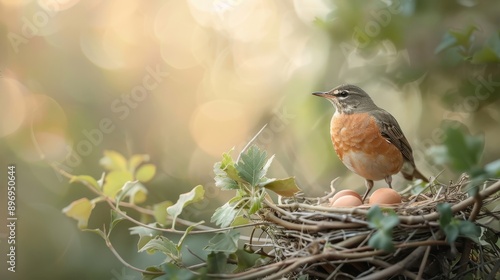 A mother bird turning her eggs in a nest.