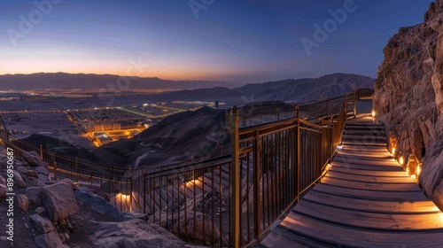 Mountaintop Pathway with City Lights