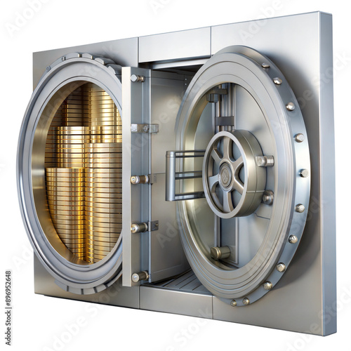 Bank vault filled with gold coins, symbolizing wealth and security