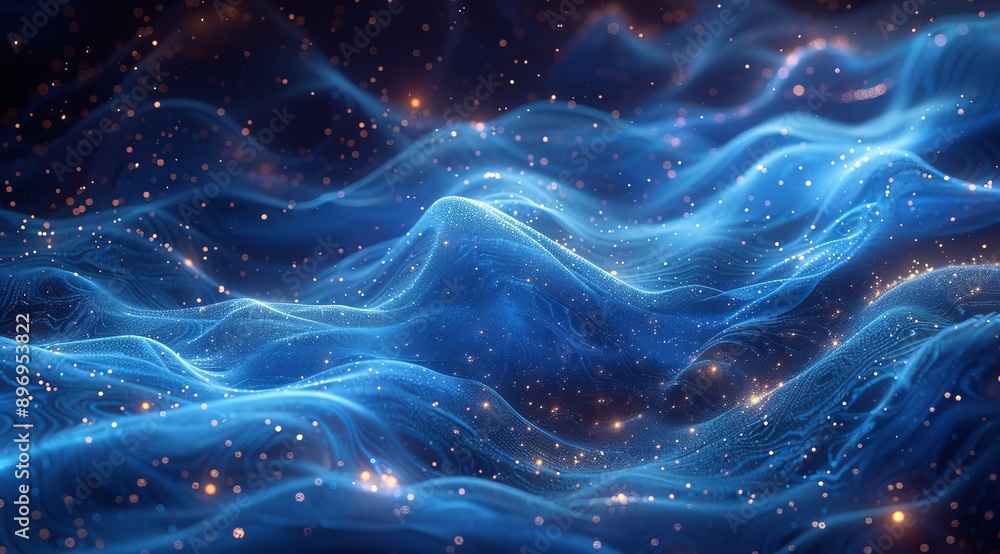 Abstract Blue Waves With Glowing Particles Abstract Blue Waves With Glowing Particles