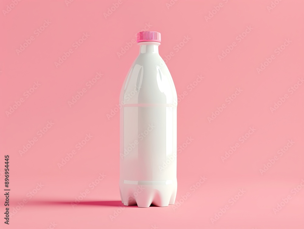 Minimalist white plastic bottle set against a pink background, ideal for beverage or dairy product marketing and branding. Minimalist white plastic bottle set against a pink background, ideal for beverage or dairy product marketing and branding.