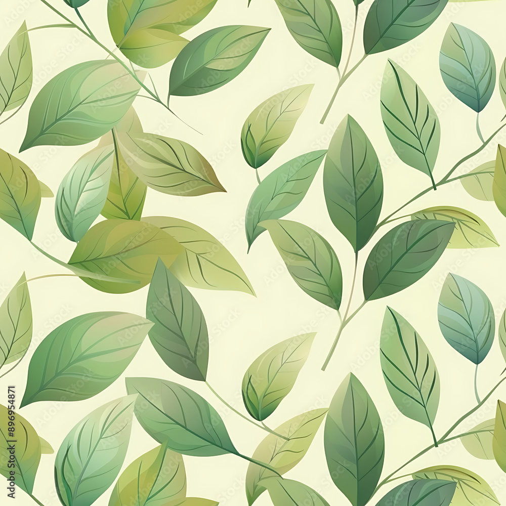 A seamless pattern featuring pastel light green leaves on a soft background. Perfect for nature-inspired designs, wallpapers, and textile prints A seamless pattern featuring pastel light green leaves on a soft background. Perfect for nature-inspired designs, wallpapers, and textile prints