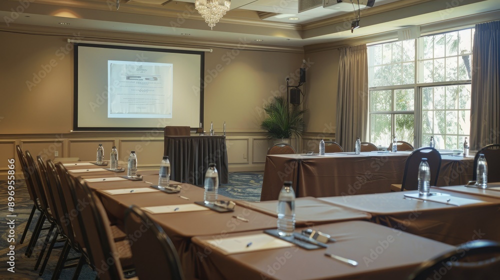 Conference room with setup for a business meeting. Conference room with setup for a business meeting.