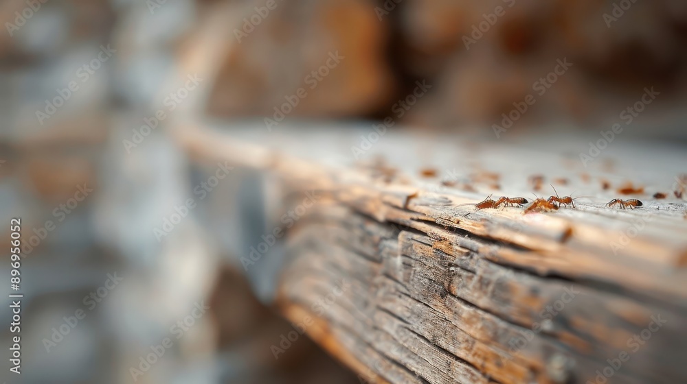 A swarm of termites tunneling through a wooden beam. A swarm of termites tunneling through a wooden beam.